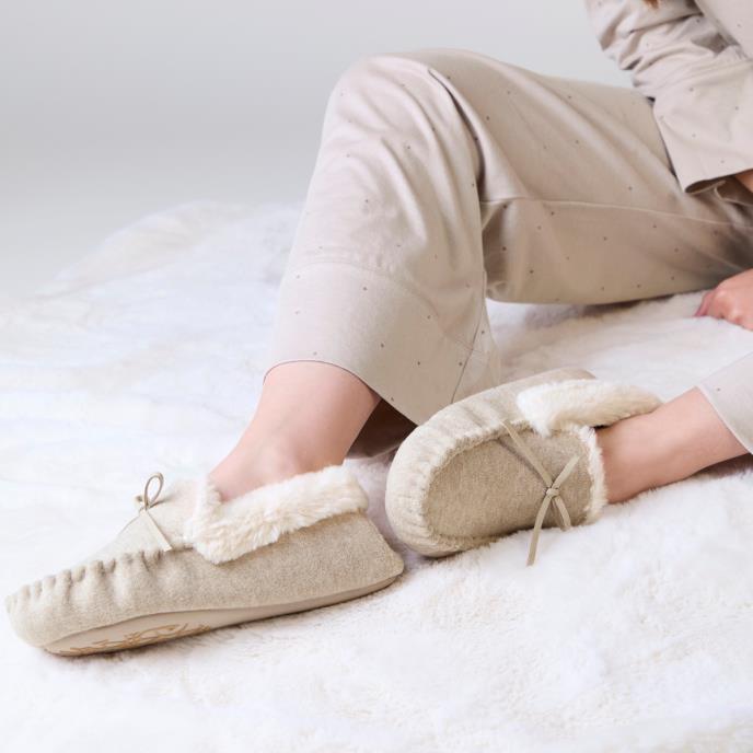 totes toasties® Ladies Velour Moccasin Slippers Taupe